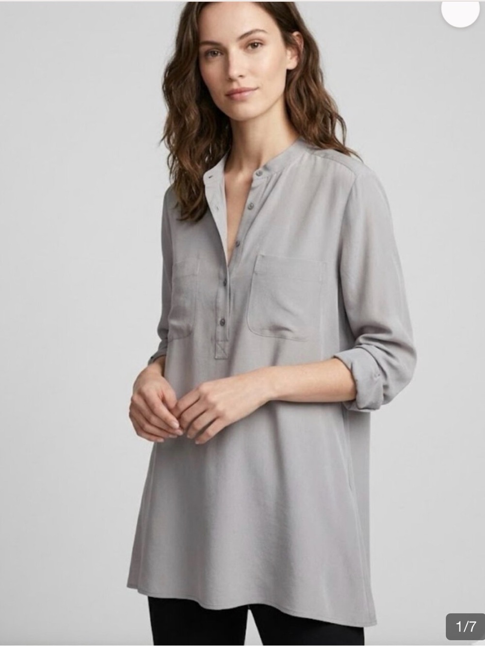 Eileen Fisher Light Gray Long-Sleeve Silk Blouse